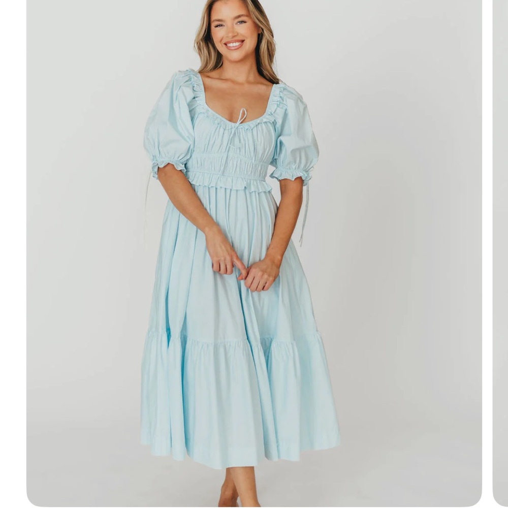 Worth Collective Light Blue Puff Sleeve Dress